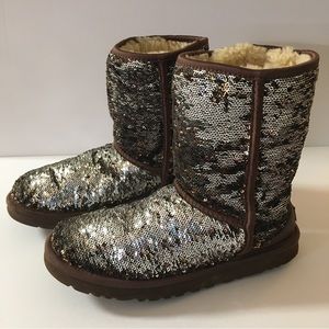 UGG Rare 2-Way Brown Leopard Sequin Size 7 Short Boots 1003387